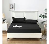 Good Nite Double Fitted Sheet Bed Sheets 25CM Extra Deep Pocket Soft and Breathable Fitted Bedding Sheets (Black, Double)