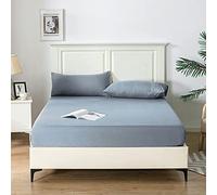 Good Nite Double Fitted Sheet Bed Sheets 25CM Extra Deep Pocket Soft and Breathable Fitted Bedding Sheets (Blue Gray, Double)