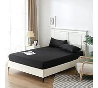 Good Nite Fitted Sheet Bed Sheets Single Double King Size 25CM Extra Deep Pocket Soft and Breathable Machine Washable Fitted Bedding Sheets (Black, Double)