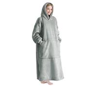Good Nite Grey Blanket Hoodie for Adults,Oversized Sherpa Fleece Wearable Blanket with Pockets,Ideal for Sofa Reading Bedroom Relaxing Movie Nights & Cold Winter Evenings