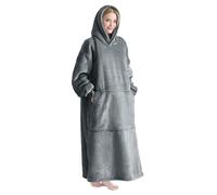 Good Nite Grey Blanket Hoodie for Adults,Oversized Sherpa Fleece Wearable Blanket with Pockets,Ideal for Sofa Reading Bedroom Relaxing Movie Nights & Cold Winter Evenings