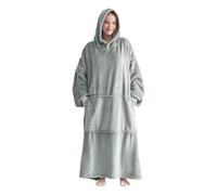 Good Nite Wearable Blanket Oversized Hoodie Blanket for Women & Men Sherpa Snuggle Blankets for Adults Fluffy Warm Hooded Throw with Pockets Grey (Grey, Flannel-90x130 cm)