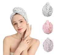 Good Nite 3 Pack Microfibre Hair Drying Towel Wrap Super Absorbent Twist with Buttons Dry Hair Turbans for Women Girl Wet Hair