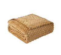 (Khaki, Single:130 x 150cm) 300GSM Soft Warm Fleece Blanket Large Throw Over Bed Or Travel