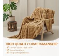 Good Nite Reversible All-Season Fleece Throw Blanket, Durable Stitched, Washable Sofa Bed Blanket, Khaki, 230X270Cm