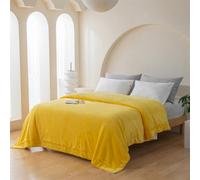 Good Nite Reversible Flannel & Lambswool Sherpa Throw, Anti-Pilling, Washable Sofa Bed Blanket, Yellow, 200X230Cm