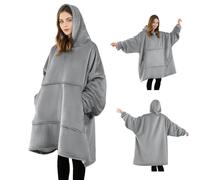 Good Nite Wearable Blanket Oversized Hoodie Blanket for Women & Men Sherpa Snuggle Blankets for Adults Fluffy Warm Hooded Throw with Pockets Grey (Grey, 98x100cm)
