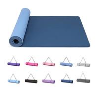 Good Nite Yoga Mat Exercise Mats Workout Pilates Fitness Mat for Women Men Non-Slip Thick 6mm High Density Gymnastics Mats with Carry Strap Tpe 183 x 61 x 0.6cm(Dark Blue/Sky Blue)