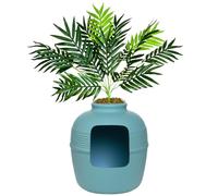 Good Pet Stuff Hidden Litter Box Planter, Decorative Cat Litter Enclosure with Carbon Filter, Artificial Plant, Easy Clean, Improved Design, Round Style, Base Kit, Coastal Blue