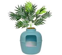 Good Pet Stuff Hidden Litter Box Planter, Decorative Cat Litter Enclosure with Carbon Filter, Artificial Plant, Easy Clean, Removable Liner, Round Style, Essentials Kit, Coastal Blue
