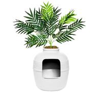 Good Pet Stuff Hidden Litter Box Planter, Decorative Cat Litter Enclosure with Carbon Filter, Artificial Plant, Easy Clean, Removable Liner, Round Style, Essentials Kit, Classic White