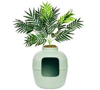 Good Pet Stuff Hidden Litter Box Planter, Decorative Cat Litter Enclosure with Carbon Filter, Artificial Plant, Easy Clean, Improved Design, Round Style, Base Kit, Sage Green