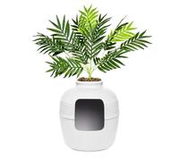 Good Pet Stuff Hidden Litter Box Planter, Original Round Indoor Style, Decorative Cat Litter Enclosure with Carbon Filter, Improved Design, Base Kit, Palm Plant, Classic White