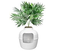 Good Pet Stuff Original Hidden Cat Litter Box in Planter with Artificial Plant, Round, Closed, Reusable Liner, Ventilated Carbon Filter Odour System, Easy Cleaning, White Birch
