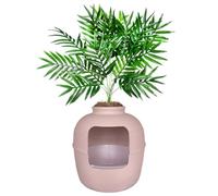Good Pet Stuff Original Hidden Cat Litter Tray Planter with Artificial Plant, Round, Closed, Reusable Liner, Ventilated Carbon Filter Odor System, Easy Cleaning, Pink Coral