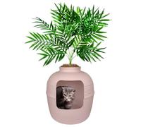 Good Pet Stuff Original Hidden Cat Litter Tray Planter with Artificial Plant, Round, Closed, Reusable Liner, Ventilated Carbon Filter Odor System, Easy Cleaning, Pink Coral