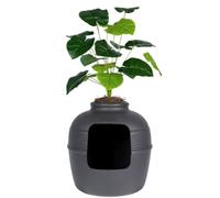 Good Pet Stuff Original Hidden Litter Box Planter, Decorative Cat Litter Enclosure, Carbon Filter, Faux Plant, Round Design, Easy to Clean, Base Kit, Broad Leaf Philodendron, Charcoal Black