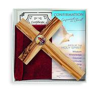 Good Shepherd Confirmation Sacrament Cross, Boxed Gift Set with Certificate of Authenticity, Prayer Card, & Velvet Pouch, for Boys & Girls, Catholic & Christian Holy Land Olive Wood from Israel