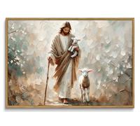 Good Shepherd Jesus Lost Lamb Framed Canvas Wall Art 12x16 inch