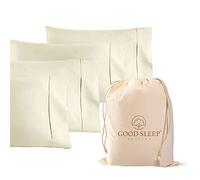 Good Sleep Bedding 1000 Thread Count 100% Egyptian Pillow Cases, Long-Staple 100% Cotton, Sateen Weave 4 Piece Queen/Standard Ivory