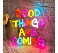 Good Things Are Coming Neon Sign Dimmable LED Signs for Wall Decor USB Neon Lights Positive Word Neon Light Up Signs for Bedroom Home Bar Office Study Room Game Room Wedding Birthday Party Teens Girls