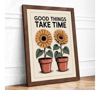 Good Things Take Time Botanical Framed Wall Art Print A3 (42×29.7cm) Walnut, Wall Decor for Living Room, Bedroom, Office & Home, Ready to Hang, Art Gift