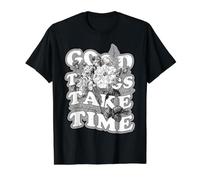 Good Things Take Time Floral Botanical Quote Graphic Value Graphic T-Shirt, Men, Black, XL