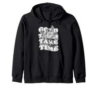 Good Things Take Time Floral Botanical Quote Graphic Zip Hoodie