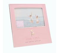 Good Times Photo Frame 4x6 Keepsake - Picture Frame Family Home Decor - Best Friend Gift Holiday Photos - Pink Embossed Ceramic Photo Holder - Freestanding Landscape Display