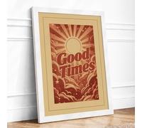 Good Times Sunburst Retro Framed Wall Art Print A1 (84.1×59.4cm) White, Wall Decor for Living Room, Bedroom, Office & Home, Ready to Hang, Art Gift