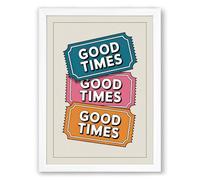 Good Times Tickets Retro Framed Wall Art Print A3 (42×29.7cm) White, Wall Decor for Living Room, Bedroom, Office & Home, Ready to Hang, Art Gift