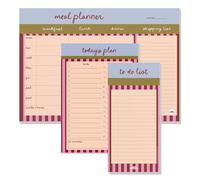 Good Tuesday - Berry Stripe Slim To Do List, A5 Daily Planner and A4 Meal Planner Pad Set with Tear-Off Pages - 100% Recycled - Designed and Made in the UK