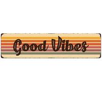 Good Vibe Rainbow Stripe Pattern Tin Sign Vintage Metal Sign Retro Wall Art Poster Hanging Plaque Home Decor for Bedroom Kitchen Garden Pub Coffee Bar Patio Porch Indoor Outdoor 4x16 Inch