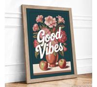 Good Vibes Florals Botanical Framed Wall Art Print A1 (84.1×59.4cm) Oak, Wall Decor for Living Room, Bedroom, Office & Home, Ready to Hang, Art Gift