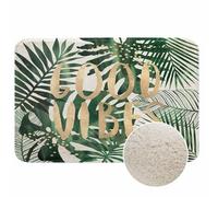 Good Vibes Gold Word Bath Mat for Bathroom Green Palm Leaf Tropical Jungle Palm Tree Leaves Bath Rugs Door Mat Non Slip Rubber Backed Bathroom Floor Mat for Bathtub Sink Shower 16"X24"