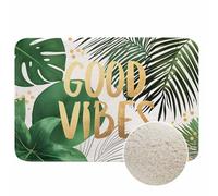 Good Vibes Gold Word Bath Mat for Bathroom Green Palm Leaf Tropical Jungle Palm Tree Leaves Bath Rugs Door Mat Non Slip Rubber Backed Bathroom Floor Mat for Bathtub Sink Shower 16"X24"