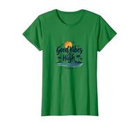 Good Vibes & High Tides: Beach Surf Sunset, hawaiians T-Shirt, Women, Kelly Green, L