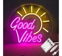 Good Vibes Neon-Schild, Batteriebetriebene oder USB-Betriebene Neon-Schilder für Wanddekoration, Einstellbare Helligkeit Good Vibes Schild (32,5 x 30 cm)