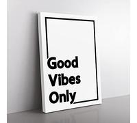 Good Vibes Only Black Border Typography Quote Canvas Wall Art Print Ready to Hang, Framed Picture for Living Room Bedroom Home Office Décor, 76x50 cm (30x20 Inch)