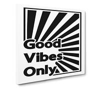 Good Vibes Only Black Rainbow Modern Typography Quote Canvas Print | Gallery Wrapped 30mm Frame Wall Art | 14x14 inches | Ready to Hang | Modern Typography Picture | Living Room Bedroom Lounge Office