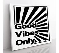 Good Vibes Only Black Rainbow Modern Typography Quote Canvas Wall Art Print Ready to Hang, Framed Picture for Living Room Bedroom Home Office Décor, 50x50 cm (20x20 Inch)