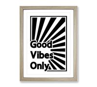 Good Vibes Only Black Rainbow Typography Quote Framed Print | A2 Oak Framed Wall Art | Ready to Hang | Modern Positive Affirmations Picture | Living Room Bedroom Lounge Office