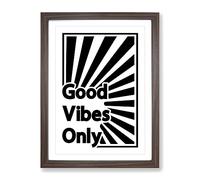 Good Vibes Only Black Rainbow Typography Quote Framed Print | A3 Walnut Framed Wall Art | Ready to Hang | Modern Positive Affirmations Picture | Living Room Bedroom Lounge Office