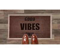 Good Vibes Only Coir Syntethic Nylon Light Grey Brown Cream Green Novelty Door Mat (Dark Brown (Indoor))