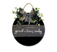 Good Vibes Only Front Door,Horizontal Round Door Wreaths,Housewarming Gift Farmhouse Wood Door Hanger for Home Decor Indoor and Outdoor, Classroom, Yard, Porch Décor