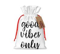 Good Vibes Only Print Christmas Drawstring Gift Bags Festive Sack Xmas Birthday Party Present Packaging