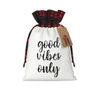 Good Vibes Only Print Christmas Drawstring Gift Bags For Xmas Wrapping Festive Packaging Goodie Bags