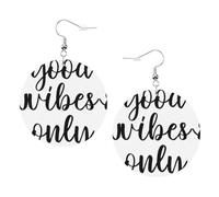 Good Vibes Only Printed Faux Leather Earrings Set For Women, 1 Pair Lightweight Dangle Drop Pierced Earrings Jewelry Gifts For Women