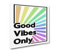 Good Vibes Only Rainbow Modern Typography Quote Canvas Print | Gallery Wrapped 30mm Frame Wall Art | 14x14 inches | Ready to Hang | Modern Typography Picture | Living Room Bedroom Lounge Office