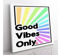 Good Vibes Only Rainbow Modern Typography Quote Canvas Wall Art Print Ready to Hang, Framed Picture for Living Room Bedroom Home Office Décor, 50x50 cm (20x20 Inch)